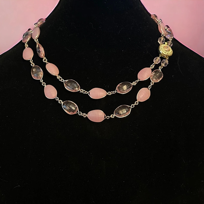 Vintage West Germany stamped pink sone doubled layered necklace 1