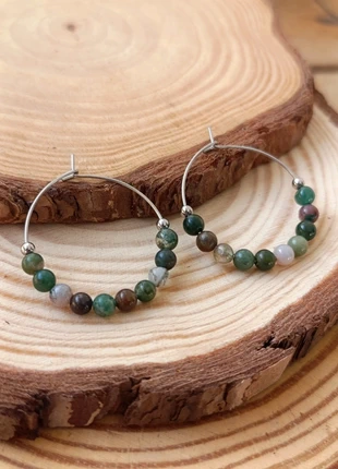 Aros de acero con ágata de la India, marca: Local, estado: Nuevo con etiquetas, 10,00 €, 11,20 € Protección al comprador incluida