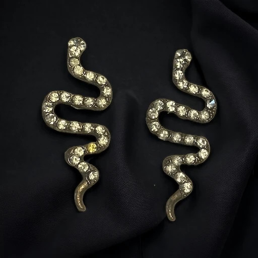 Rhinestone slithering snake post earrings 1