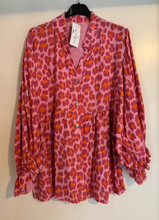 Musselin Bluse Sommer Shirt Leoprint Hippie Boho Blogger Ibiza, merk: Made In Italy, staat: Heel goed, maat: Universele maat, € 35,00, € 37,45 inclusief Kopersbescherming