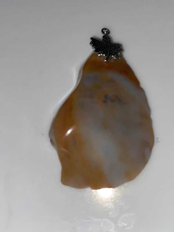 Vintage silvertone metal hangin  pendant gemstone/carnelian brown white 3