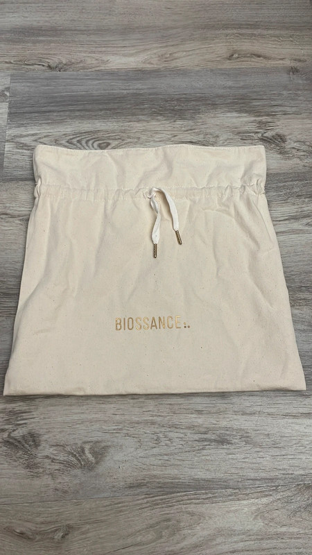 Biossance Cream Logo Drawstring Canvas Tote Makeup / Cosmetic Bag 15" X 15" 2