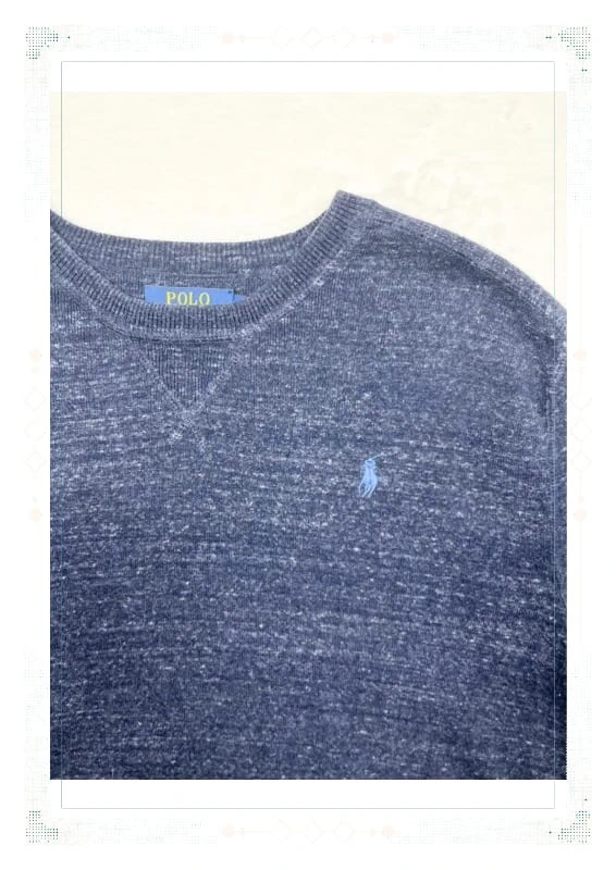 Ralph Lauren pull col rond bleu marine chiné homme taille M coton - photo numéro 5