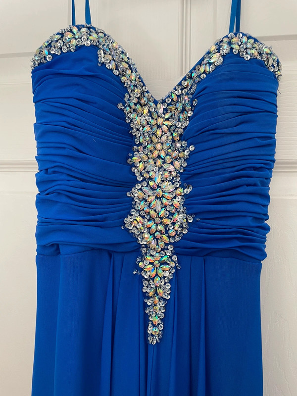 Blue Formal Prom Dress with Crystal Beading - Size 9 - Very Good Used Condition 2