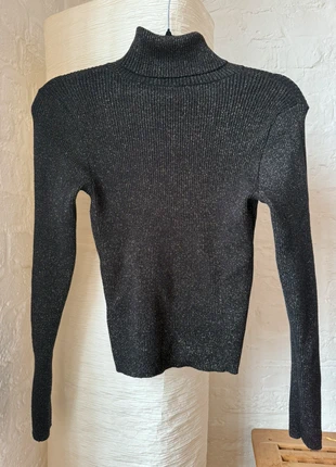 Black Metallic Ribbed Turtleneck Sweater, condition: Very good, size: S / 8, £4.00, £4.90 includes Buyer Protection