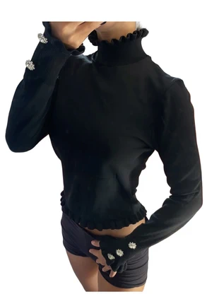 Haut Zara noir manches longues col montant avec perles Taille S/M, marke: Zara, zustand: Gut, größe: M / 38 / 10, 5,00 €, 5,95 € inklusive Vinted-Käuferschutz