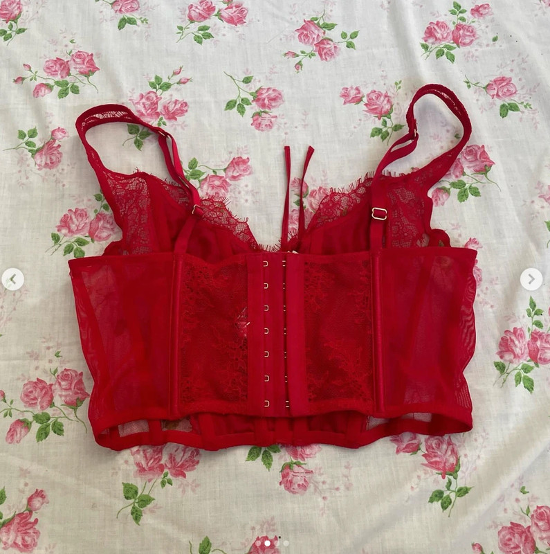 victoria’s secret red dream angels unlined lace-up corset top 2