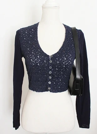 Black Lace Button-Up Cropped Cardigan, Romantic Kookai T38 M, marke: KOOKAÏ, zustand: Sehr gut, größe: M / 38 / 10, 6,00 €, 7,00 € inklusive Vinted-Käuferschutz