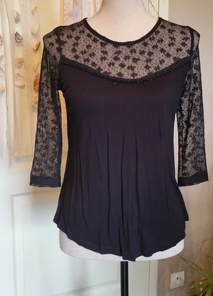 Blouse noire dentelle, marca: Bershka, estado: Bueno, tamaño: S / 36 / 8, 5,00 €, 5,95 € Protección al comprador incluida