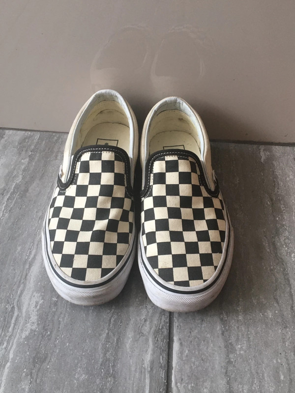 Vans grey store and white checkered