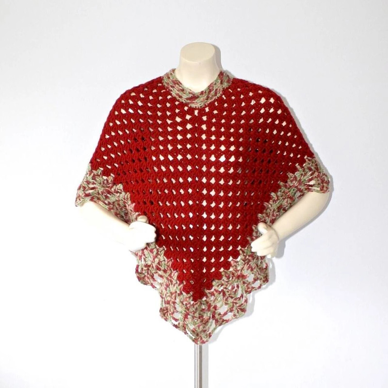 1970s Hand Knit Crocheted Poncho 3