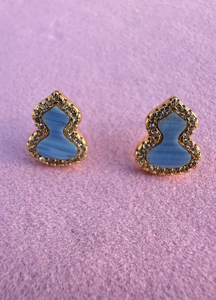 Boucles d’oreilles dorées pierres bleues marbrées & strass – chic oriental, brand: Vintage Boutique, condizioni: Ottime, €25.00, €26.95 include la Protezione acquisti Pro