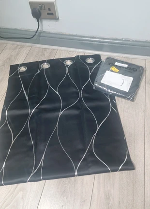 DecoNova Black & Silver Wave Curtains Eyelet Ring top Pair 132x183cm BN, brand: Deconovo, condition: Very good, size: Up to 149 cm, £14.99, £16.44 includes Buyer Protection