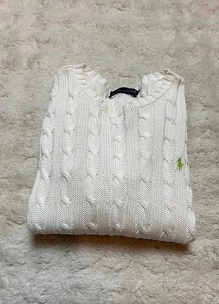 Pull col en rond torsadé cableknit Ralph Lauren couleur blanc taille M logo vert en bon état, brand: Ralph Lauren, condizioni: Buone, taglia: M / IT 42 / EU 38, €30.00, €32.20 include la Protezione acquisti