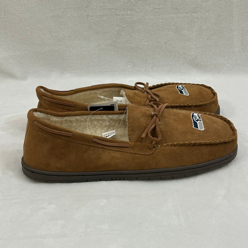 Seattle Seahawks NFL Football Logo FOCO Tan Sherpa Moccasin Shoes Mens XL 11-12 4