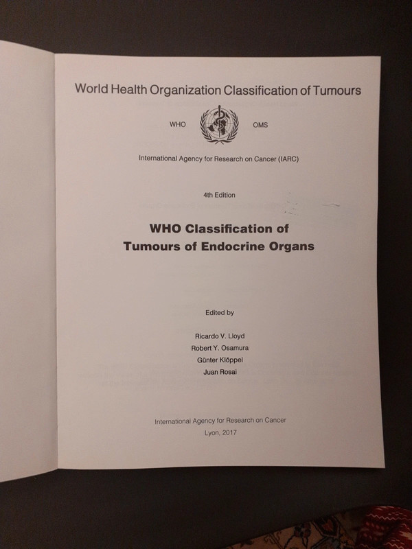 WHO Classification of tumours of endocrine organs.