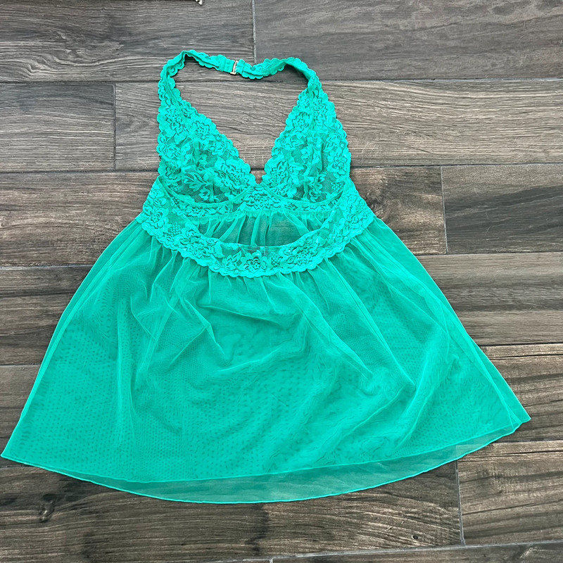 Victoria Secret Turquoise Lace Sheer Lingerie Slip Dress Size Large 3