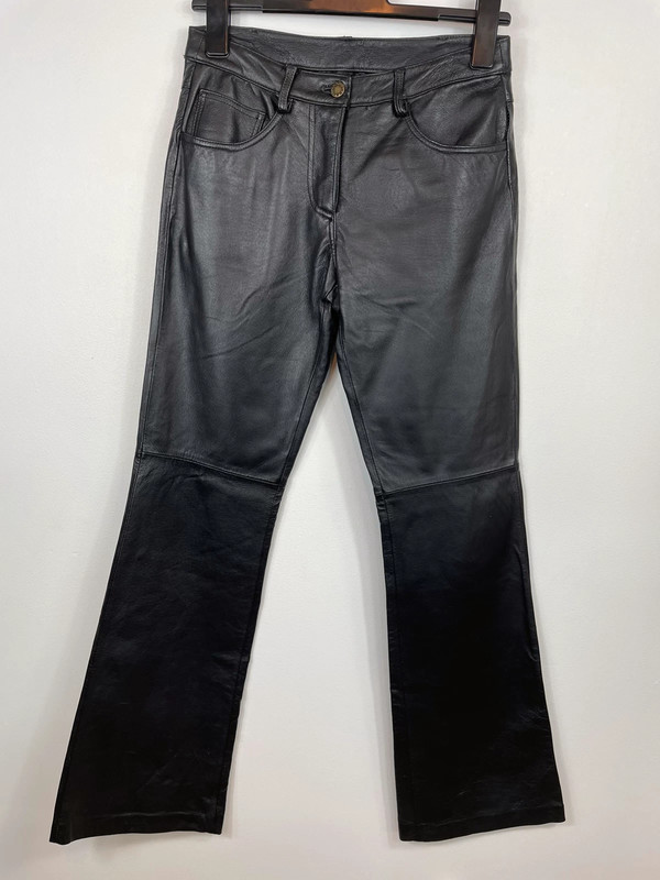 Vintage The Vestry Y2K 100% real leather black flared trousers, Size 10 W29  L32