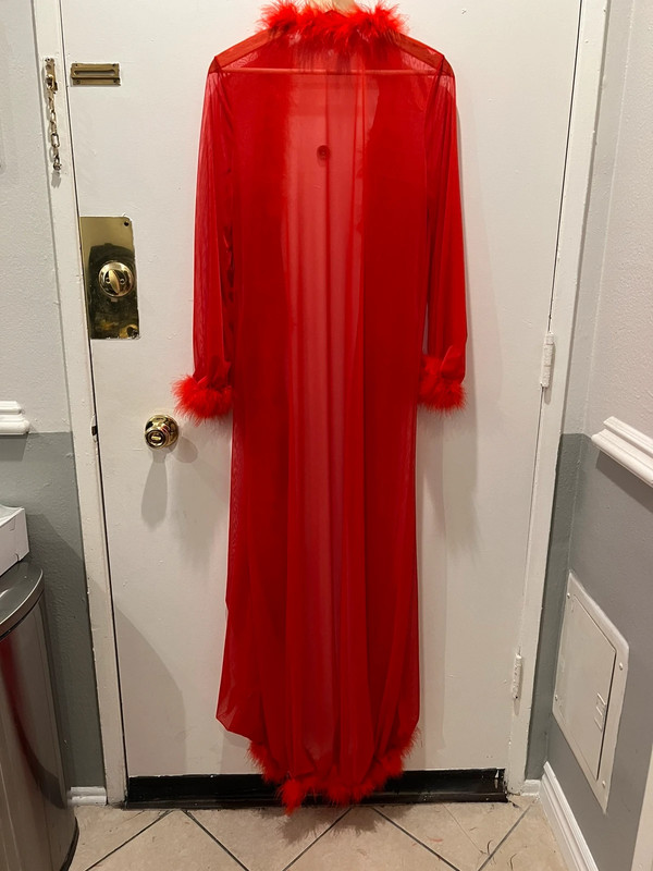 red long fuzzy sheer robe 2