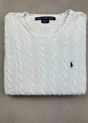 Pull Sweat Maille Tressé Torsadé Ralph Lauren Blanc Logo Brodé Premium Poney Oxford Bleu Taille M, marca: Ralph Lauren, estado: Bueno, tamaño: M / 38 / 10, 45,00 €, 47,95 € Protección al comprador incluida