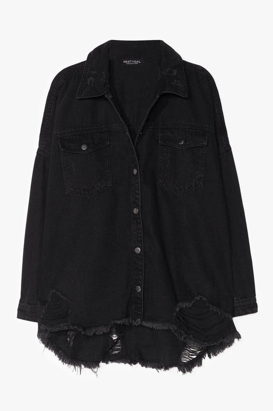 NWT Nasty Gal oversized distressed black denim jacket 1