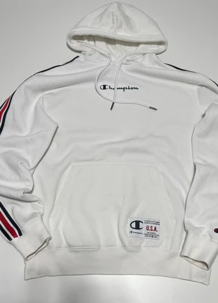 Sudadera Champion USA blanca con capucha | Detalle bandas vintage, brand: Champion, condizioni: Ottime, taglia: L, €15.99, €17.49 include la Protezione acquisti