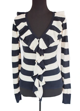 💙🤍 Laura Ashley Striped Ruffle Cardigan – Size UK 10, brand: Laura Ashley, condition: Very good, size: M / 38 / 10, €16.00, €17.50 includes Buyer Protection