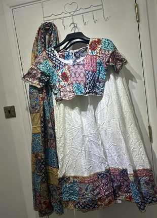 White and blue Navratri cotton Lehenga Chaniyacholi set one size, brand: Indian, condition: New without tags, size: One size, £30.00, £32.20 includes Buyer Protection
