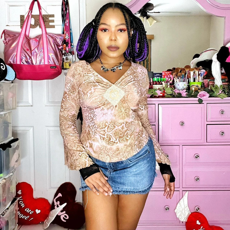 Y2K Pink Fairy Grunge Bell Sleeve Mesh Top 3