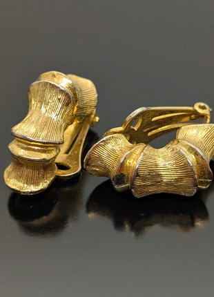 Clips d'oreilles en métal doré imitant le bambou, état: Satisfaisant, 10,00 €, 11,20 € Protection acheteurs (Pro) incluse