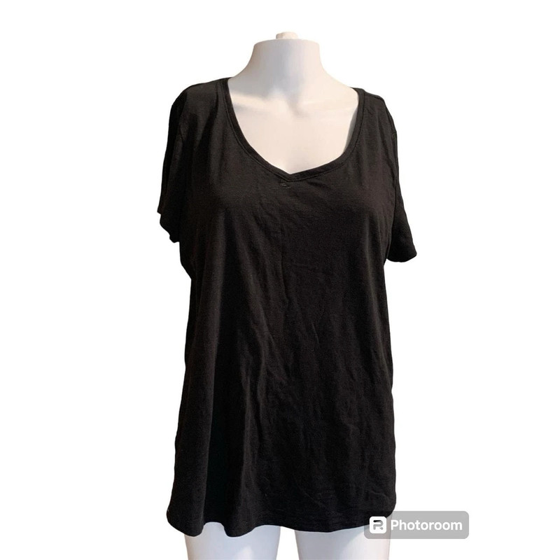 White House Black Market Women's Size Large Blouse Black Casual Short Sleeve Top 1