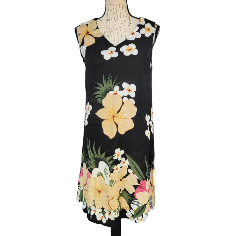 LA Cera Small Black Hawaiian Floral Dress 1