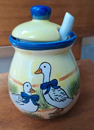 Moutardier 9cm décor 2 oies porcelaine, brand: sansnom., condition: New without tags, €3.00, €3.85 includes Buyer Protection