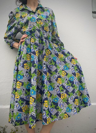 Robe à motifs vintage taille 46 boutonné manches 3/4 chic élégante 80s, brand: Vintage, condition: Very good, size: XXXL / 46 / 18, €15.00, €16.45 includes Buyer Protection Pro