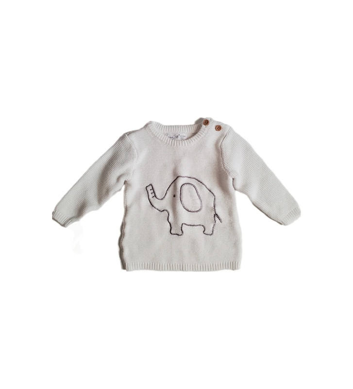 Rene Rofe 2Pc Baby Knit Elephant Long Sleeve Sweater & Stripe Jogger Set 6-9M 2