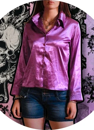 ●Camicia stile Vintage Anni ’80 in Raso Viola Lucido – Taglia L (Over & Disco Style) ●, marque: Vintage Dressing, état: Très bon état, taille: L / 40 / 12, 8,00 €, 9,10 € Protection acheteurs incluse