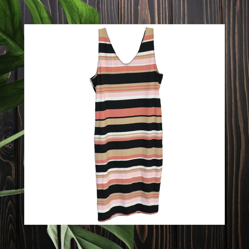 No Boundaries Brown, Tan, Coral, Pink, White Striped Ribbed Tank Dress Juniors XL 15-17 4