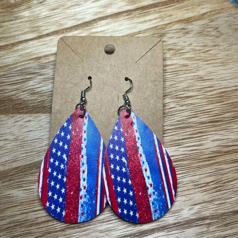 Faux Leather Drop Earring- American Stripes