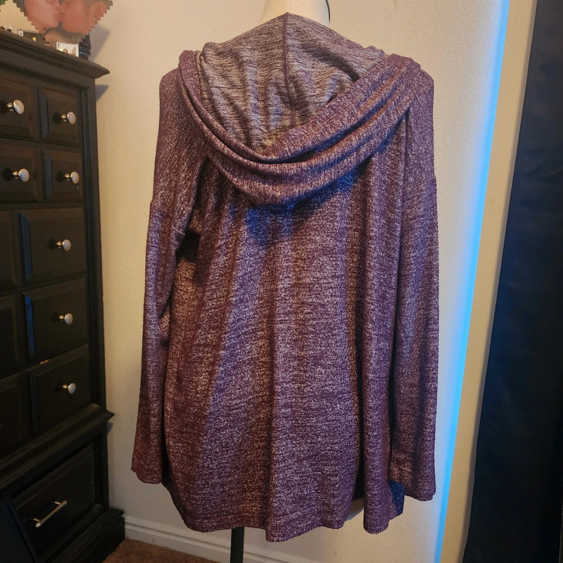 Women's Loft Outlet Burgundy Hooded Open Cardigan 2