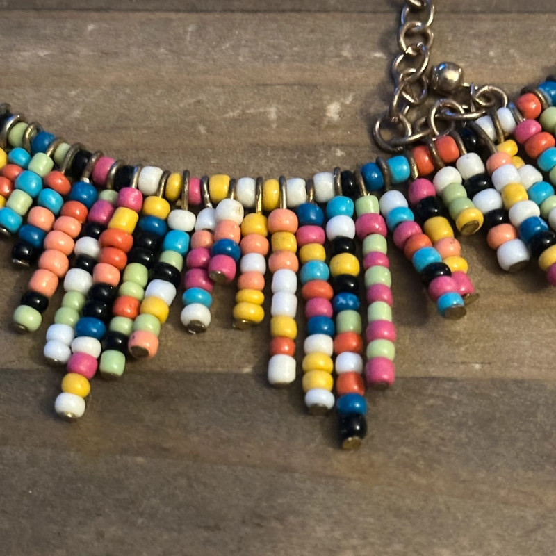 Multicolor tribal bead fringe choker necklace 2