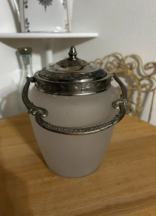 Élégant Sceau à Biscuits Ancien – Verre dépoli & monture en métal argenté, marca: Art Deco, estado: Bueno, 25,00 €, 26,95 € Protección al comprador incluida