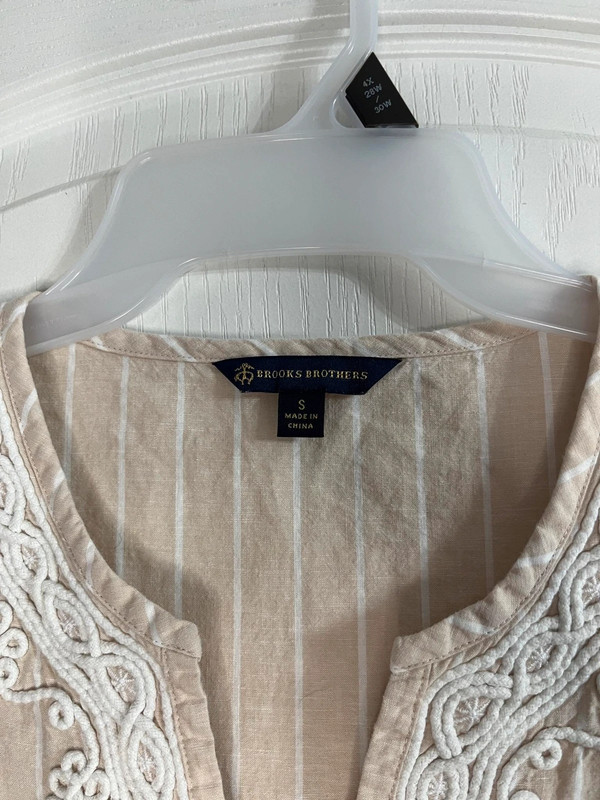 Brooks Brothers Linen Blend Tunic Womens S Beige Embroidered 3/4 Sleeve 2584 2
