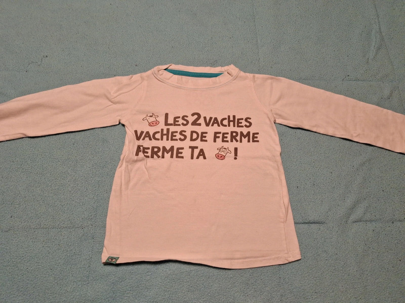 T-shirt blanc manches longues les 2 vaches 3 ans 1