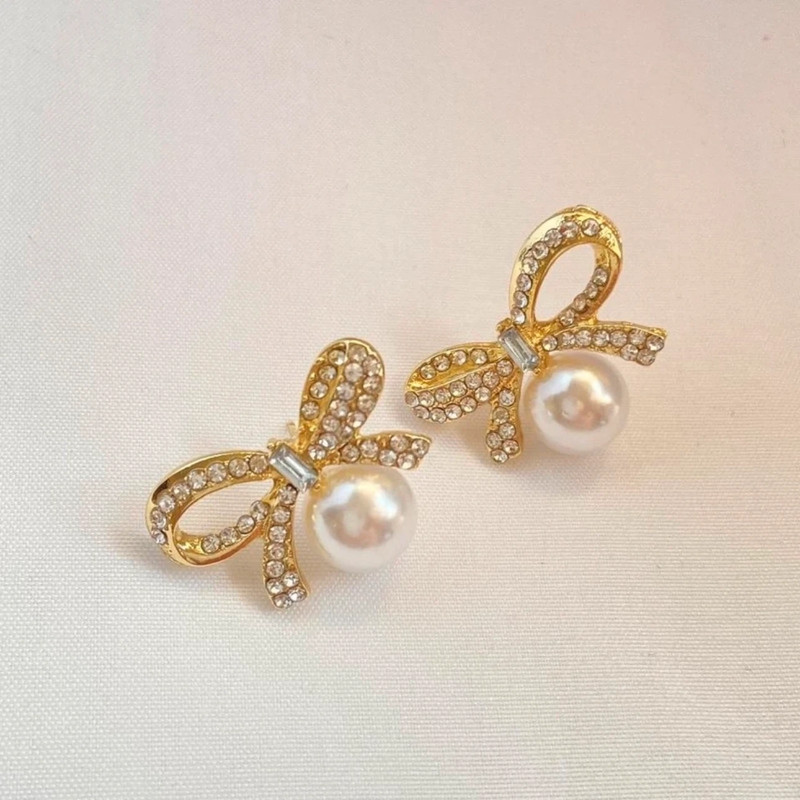 Bow White Pearl Stud Earrings 2