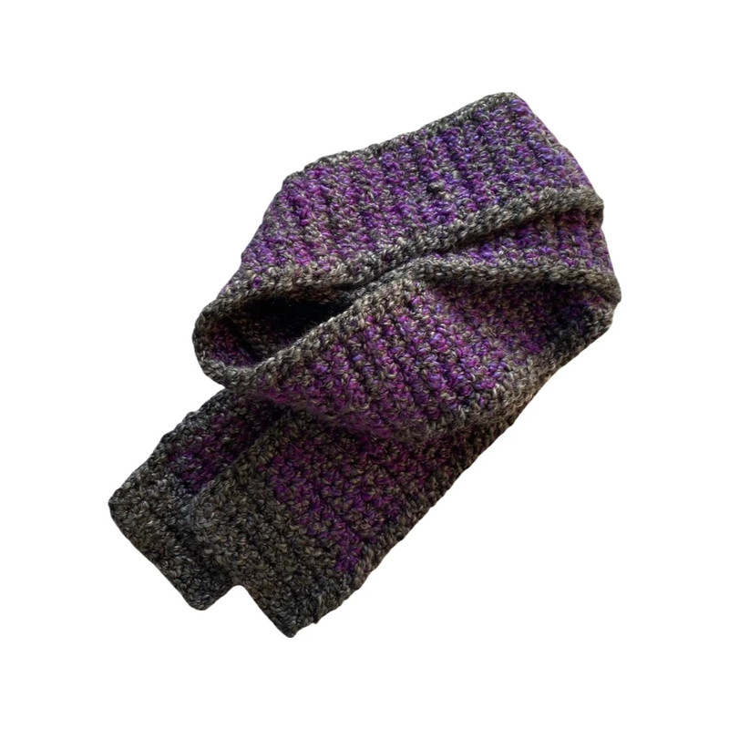 hand crocheted gray and purple scarf 1