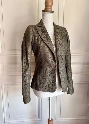Veste blazer ajusté en dentelle doublée, vert kaki marron, made in France  XS 34 S 36 Sinequanone, brand: Sinéquanone, condizioni: Ottime, taglia: S / IT 40 / EU 36, €33.00, €35.35 include la Protezione acquisti