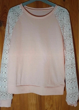 Magnifique pull fin rose clair avec manches en dentelle taille 40/42, brand: Shein, condition: Very good, size: L / 40 / 12, €10.00, €11.20 includes Buyer Protection