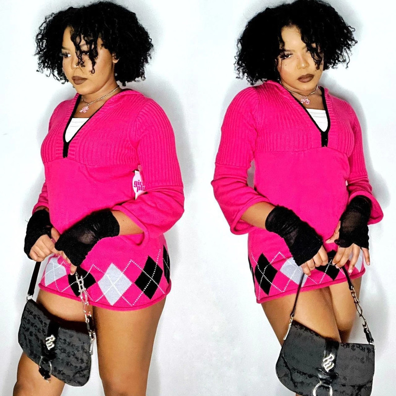 Y2K Hot Pink Argyle Mini Dress 2