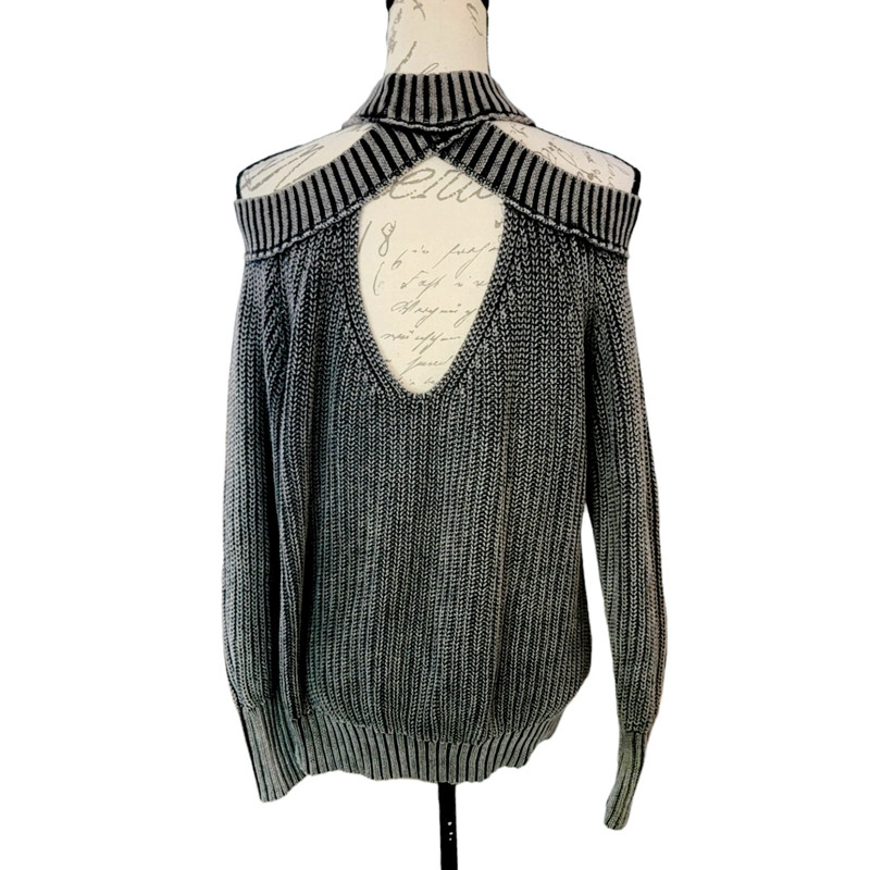 Free People XS Grey Vintage Wash Ribbed Open Shoulder Sweater 3