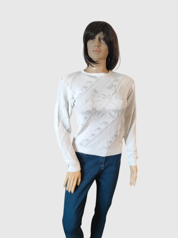 Pull Col V Blanc, Taille M - Maille Texturée Douce ! - photo numéro 2